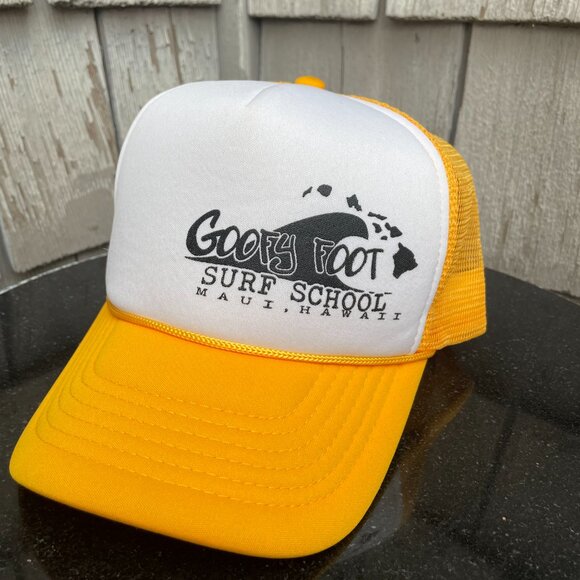 Goofy Foot Surf School Maui Hawaii Yellow Mesh Trucker hat. - Picture 2 of 9